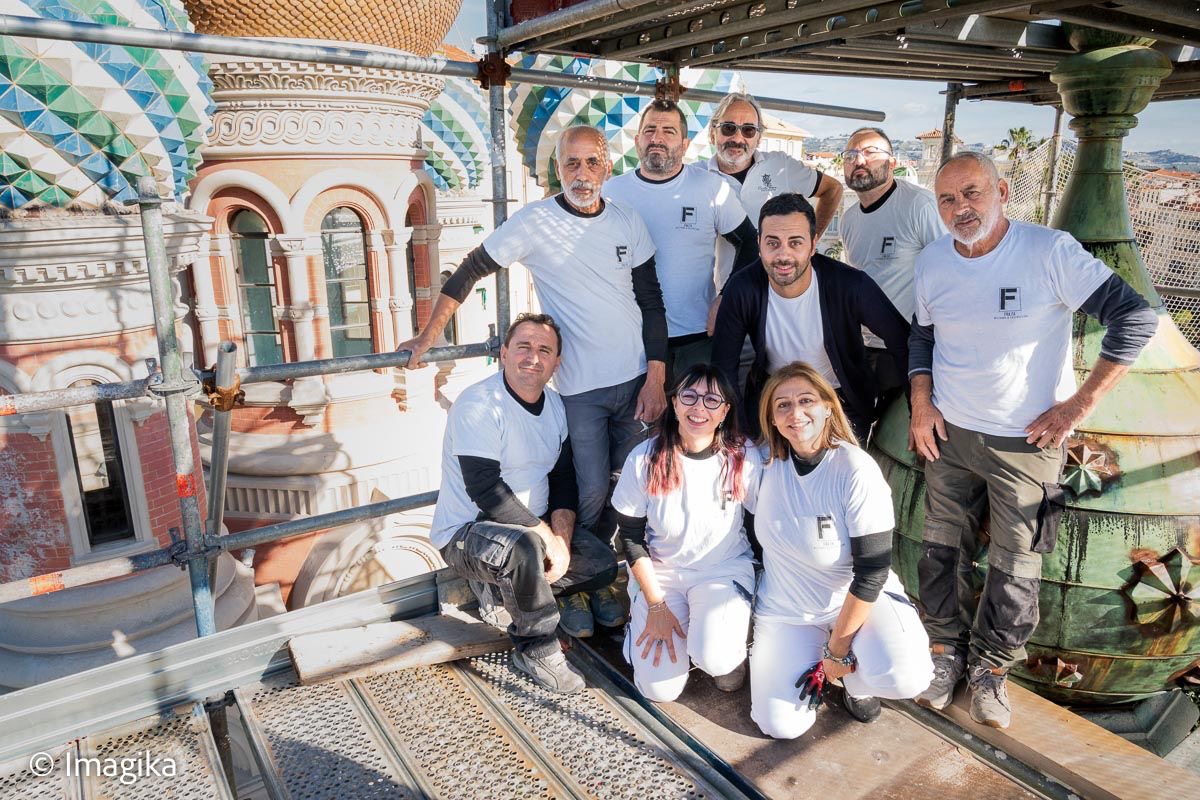 Il team FRA.FA in cantiere sulle cupole della Chiesa Russa di Sanremo